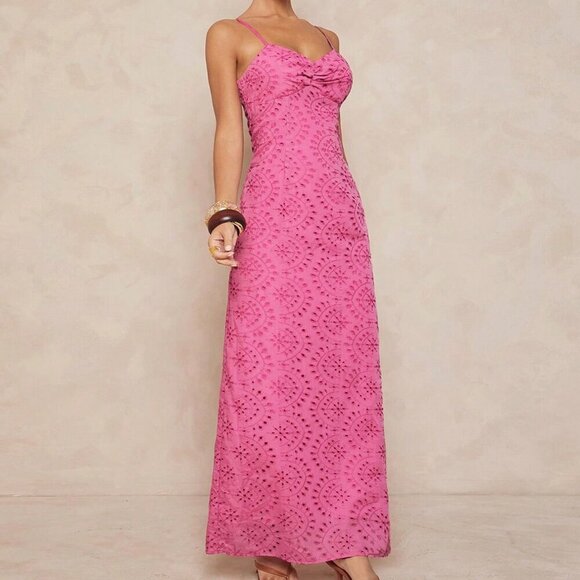 Pink Boho Embroidered Spaghetti Strap Maxi Dress - Picture 3 of 5